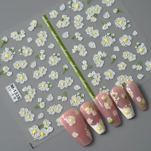 Nail Art Stickers 5D Embossed Flower Nail Decals Decoration Self Adhesive Spring Summer Floral Daisy Nail Sticker