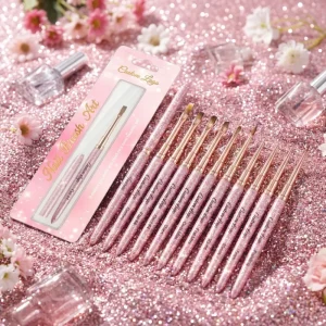 Nail Art Supplies Bulk Order Shining Sequin Craftsmanship Pink Metal Handle Nylon Hair Nail Art Brush Set