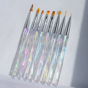 Nail Art Tools Soft Nylon Hair Acrylic Handle Brush Set 8pcs Nail Art Brushes for DIY Salon Nail Beauty