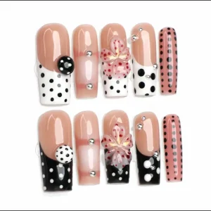 Nail Art for Nail Decoration Sweet and Cute Handmade Press on Nails Classic French Almond Shape Nails Reusable