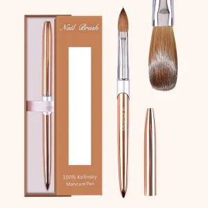 Nail Brush 100 Kolinsky Rose Gold Oval Crimped Shaped Metal Handle Professional Salon Quality Acrylic Nail Brush