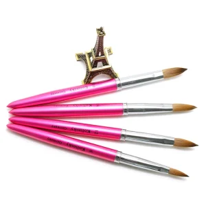 Nail Brush Nail Art Pink Color Metal Handle Round Flat Head Kolinsky Acrylic Nail Brushes Size 4-20 for Drawing Pen