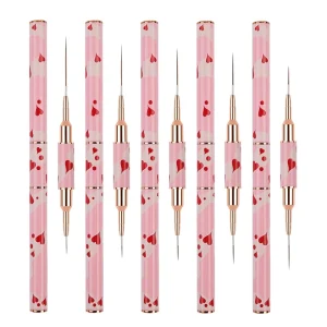 Nail Brush Set 5pcs Double headed Pink Heart Brushes for Nail Art Line Drawing