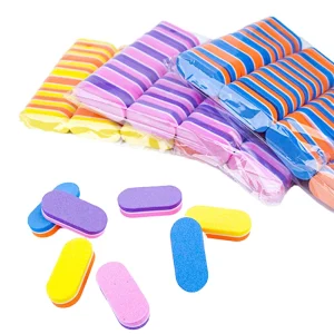 Nail Buffer Mini Buffer 45*20mm Oval Shape Small Disposable Nail File and Buffer Sponge with Double Side Two Colors