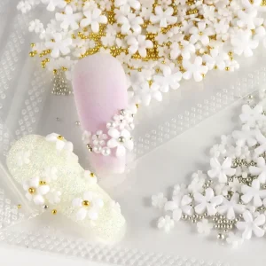 Nail Candy Gem Mixed Steel Ball Flower Pearl Decals Ornament Five Petals 3D Effect Floral Nail Art Charms Supplies Decoration