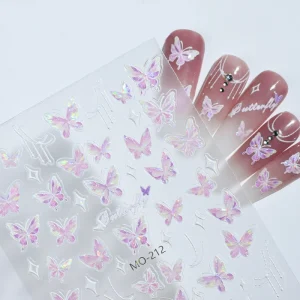 Nail Charm Holographic Butterfly Nail Art Decals 3D Glitter Embossed Butterfly DIY Nail Sticker