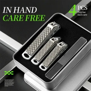 Nail Clipper Set Stainless Steel Finger & Toe Nail Clippers 3 Pcs Straight Blade Wide Jaw Opening Glass File for Travel Home