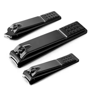 Nail Clippers Set Black Matte Stainless Steel 3 Pcs Nail Clippers Slant Edge Toenail Clipper Cutter Gift for Men and Women