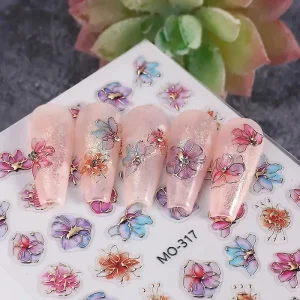 Nail DIY Design 3D Flower Petal Nail Decals Relief Gold Border Flower Nail Art Stickers for Manicure