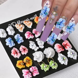 Nail Decorations 30pcs Pack Mixed Style 3D Acrylic Flower Nail Charms Stickers for Nail Art DIY