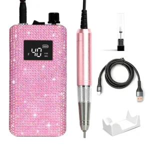 Nail Drill With Diamonds 40000 RPM 65W Portable Hollow Cup Electric Nail Drill Full Screen Wireless Charger Nail Drill