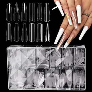 Nail Factory Square C Curve Square Nail Tips Clear Natural XXL Design No C Cover Coffin Nail Tips