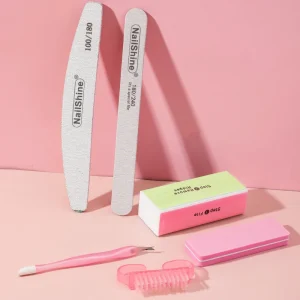 Nail File Set 6 in 1 With Buffer Block Nail Clean Brush Nail Buffer and File Cuticle Pusher Custom Manicure Set Professional