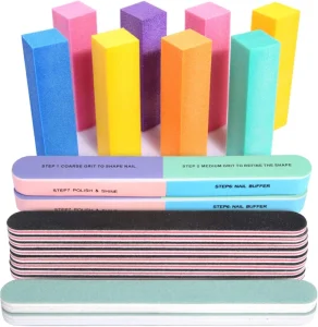 Nail Files and Buffers 20PCS Nail File Kit Rectangular Nail Buffer Block & 100 180 Grit 7 Way Nail File & Polishing Buffer