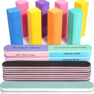 Nail Files and Buffers Nail File Kit. Rectangular Nail Buffer Block & 100 180 Grit Nail File & Polishing Buffer