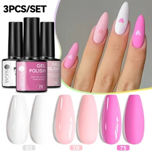 Nail Gel Polish 3 piece Set with Top Coat Waterproof Durable UV LED Cure Solid Colors DIY Eco Friendly Gel Polish