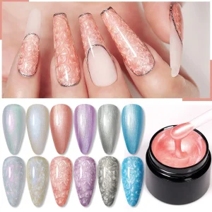 Nail Gel Polish Pearl Shell Thread Glitter Shimmer Aurora Pearlescent Popular Fine Glitter UV Gel for Salon Manicure