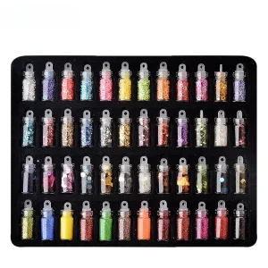 Nail Glitter Thin Sheet Decoration Set Mixed Design Nail Art 48 Color Glass Bottle Nail Jewelry Shimmer Decorations