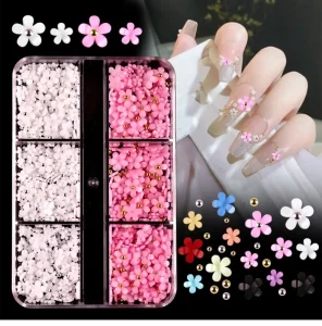 Nail Gold Beads Mini White 3D Acrylic Flowers Nail Art Charms for Nail Art 3D White Acrylic Flower Nail Art Decorations