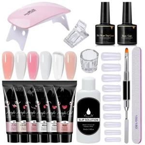 Nail Manicure Tools 12pcs Set 15ml Nail Extension Gel Kit Set With Mini UV Lamp and Top Base Coat