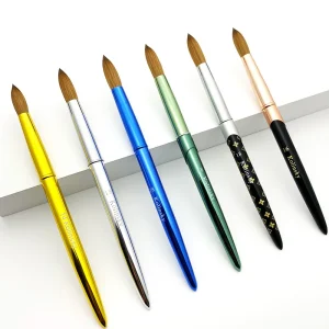 Nail Monomer Acrylic Brush Kolinsky Pure Smooth Sable Hair Nail Brush Dip Powder Gel Brush Metal Handle