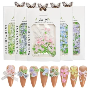 Nail Ornaments Nail Art Decoration French Style Butterfly Bow Flower Nail Charms Resin Flower Nail Rhinestone