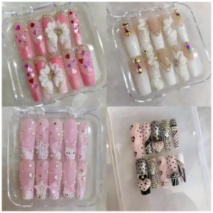 Nail Party Stickers Almond Coffin French Ballerina Glitter Handmade Press on Nails Art