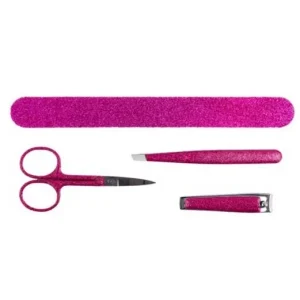 Nail Salon Care Disposable Set of Pink Glitter Emery Board Nail File Nail Clipper Tweezer Kit