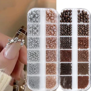 Nail Salon Decorations 12 Grids Nail Rhinestone Bulk Mixed Steel Balls for Acrylic Nails