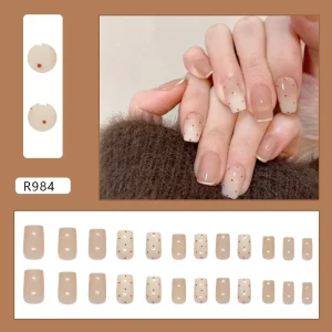 Nail Salon Equipment 24 Pcs ABS Press on Nails with Glue Milk Apricot Gradient and Playful Red Polka Dots Nail Art for Finger Use