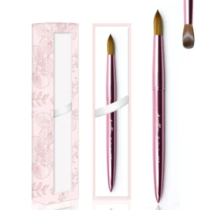 Nail Salon Quality Kolinsky Nail Brush Pink Metal Handle Private Label Nails Brush Acrylic Kolinsky Natural Hair Box