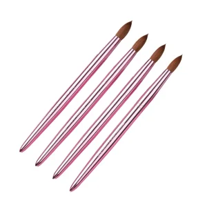 Nail Salon Quality Pure Kolinsky Nail Brush Rose Gold Metal Handle Private Label Nails Brush Acrylic Kolinsky Natural Hair