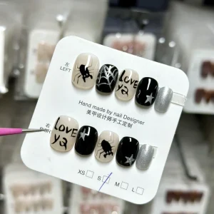 Nail Salon Square French Design Big Shining Diamond Custom Press on Nails Full Cover Acrylic Artificial False Nails
