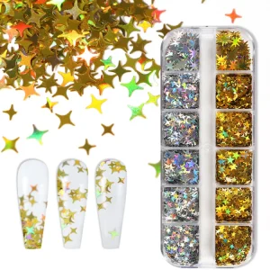 Nail Sequin Multiple Shape Gold Silver Heart Shaped Nail Glitter Laser Patch Nail Art Decoration Shimmering Powder