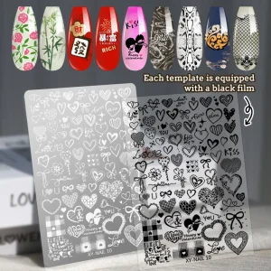 Nail Stamping Plate Large Nail Art Template Heart butterfly Flowers Lace Bamboo Patterns Manicure Design Tools DIY Press on Nail