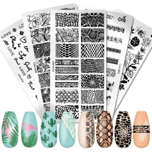 Nail Stamping Plate Rose Leaf Butterfly Flower Love Design Stainless Steel Stencil Nail Polish Printing Template Tool 6.5×12.5cm