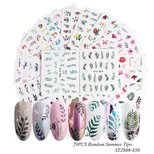 Nail Stickers Kits 3d Water Transfer Nail Art Design Bulk Wraps Foils Tips Proof Self Adhesive Water Nail Decals