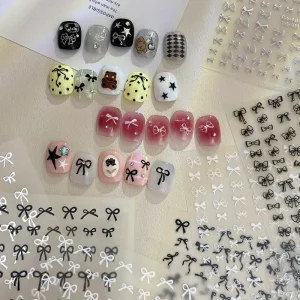 Nail Stickers White Black Bow Nail Sticker Decoration