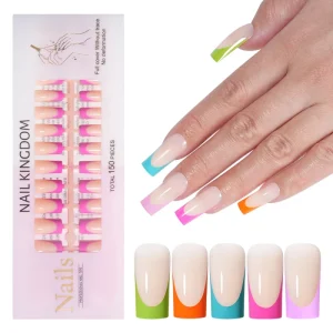 Nail Supplier Custom 150PCS Press on French Nails Square Full Cover Wearable Colorful Press on Nails French Tip