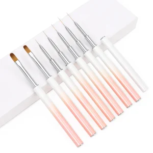 Nail Supplier Pearl White Painting Color Ombre Oval Gel Brush Ultra Thin Nail Details Strip Liner Nail Brush Set