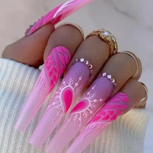 Nail Suppliers Pink Heart Curve Press on Nail Tips Glue Coffin Artificial Fingernails for Nail Art Salon