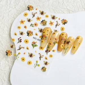 Nail Supplies 3D Chrysanthemum Nail Decals Manicure Art Relief Bee Flower Nail Stickers