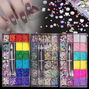 Nail Supplies Nail Decoration Colorful Sequins 3D Nail Art Rhinestones With Dotting Wax Pen
