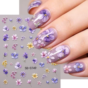 Nail Supplies Purple pink Flowers 5D Nail Stickers 3D DIY Press on Nail Decals Beauty Products Manicure Decoration
