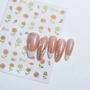 Nail Supplies Relief Metallic Rose Design Nail Art Decals 3D Embossed Rose Floral Nail Sticker