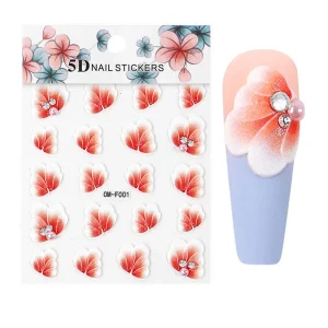 Nail Supplies in Vietnam Luxury Bead Flower Fingernail 5D Embossed Nail Art Sticker Decoration
