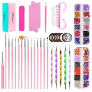 Nail Tools Set Professional With Glitter Rhinestones Brushes Nail Dotting Pen and Lamp Diy Nail Art Kit Decoration