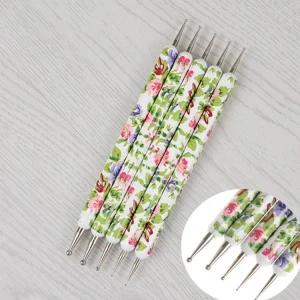 Nailifei Dual purpose Nail Art Dotting Pen Stamping Pen Dotting Needle 5 Piece Set Rhinestone Pen Acrylic & Metal Nail Art Tool