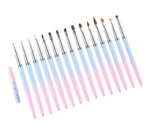 Nails Art Liner Brushes Set Pink Blue Drawing Pen UV Gel Polish Extension Builder 15pcs Painting Nail Brushes Manicure Tools