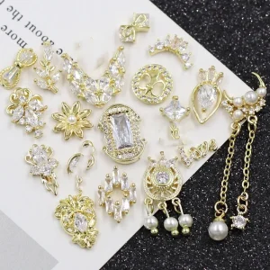 Nails Designers Charms Luxury Flexible Press on Alloy 3d Mixed Nail Art Accessories Nails Art Zircon Gold Metal